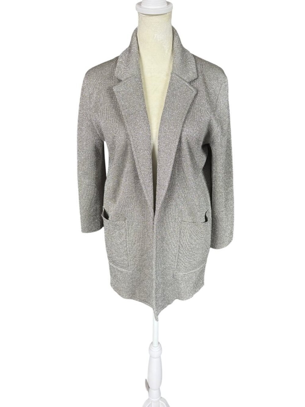 J. Crew 365 women's silver gray collared 3/4 sleeve open cardigan size XXS